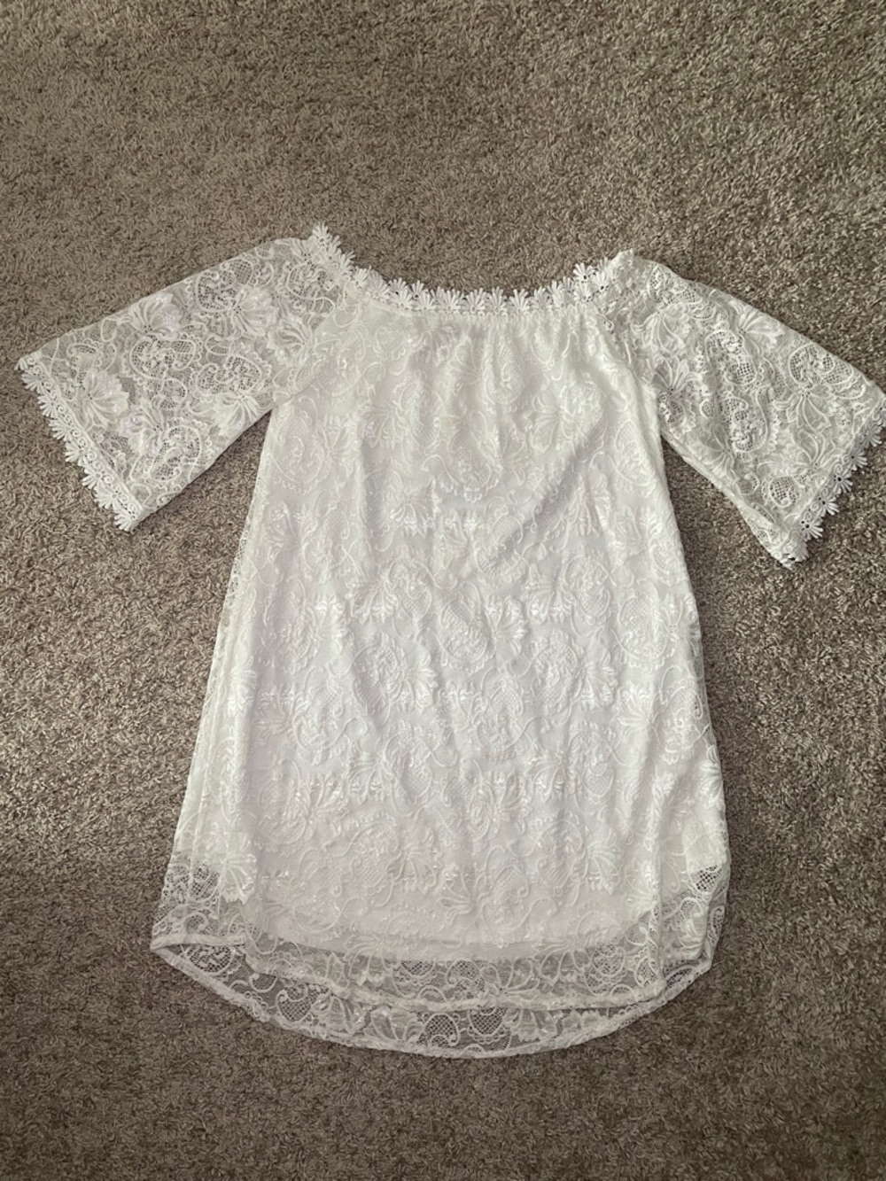 White Lace Off-Shoulder Mini Dress